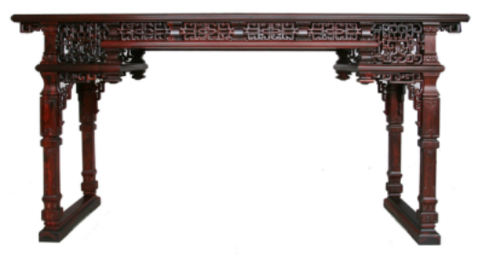 航管红木  长桌（清式雕夔纹） 专利号：ZL 2010 3 0627915.8
