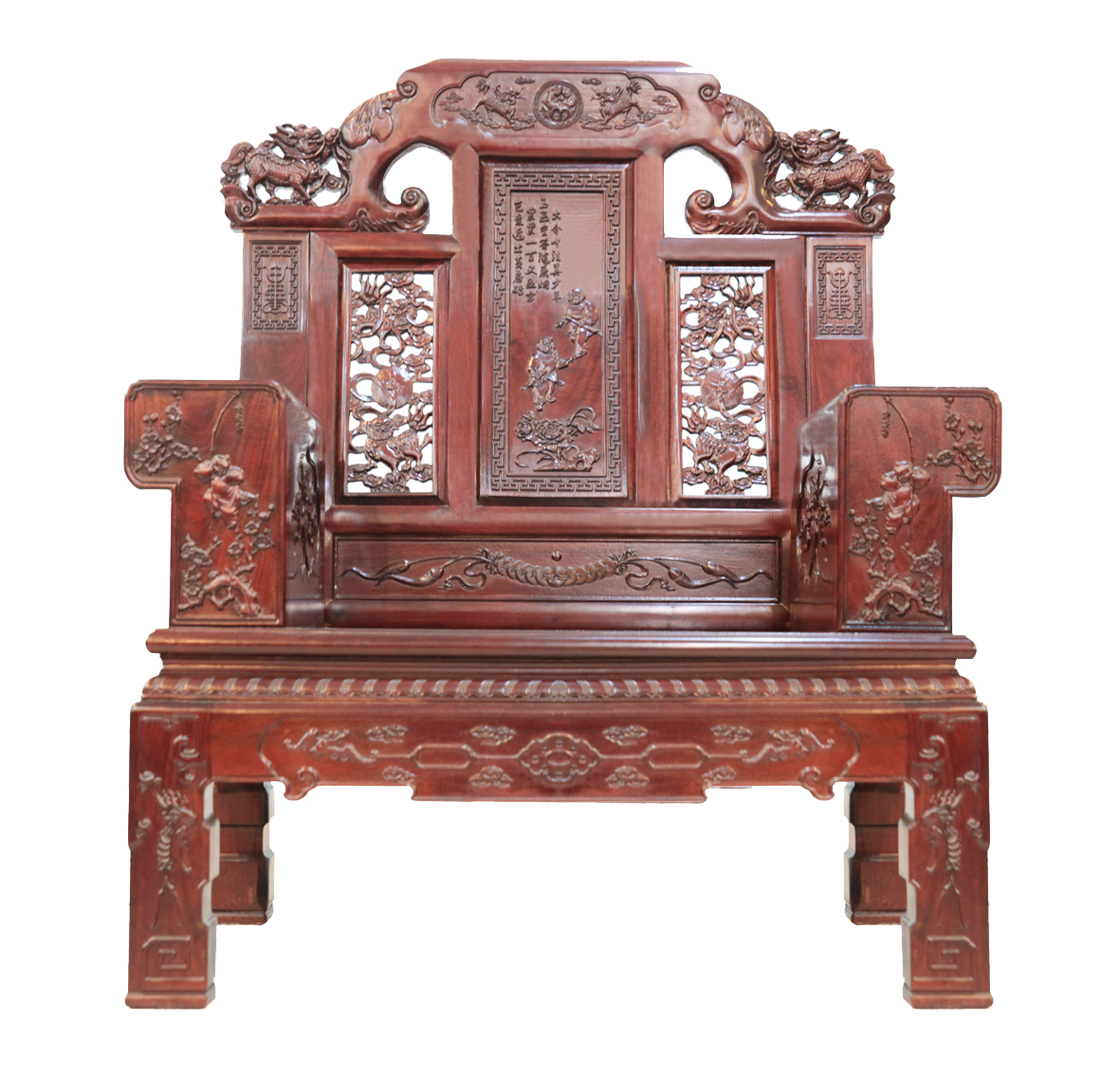 明绮红木    沙发椅（双狮戏球） 专利号： ZL 2011    3    0070084.3